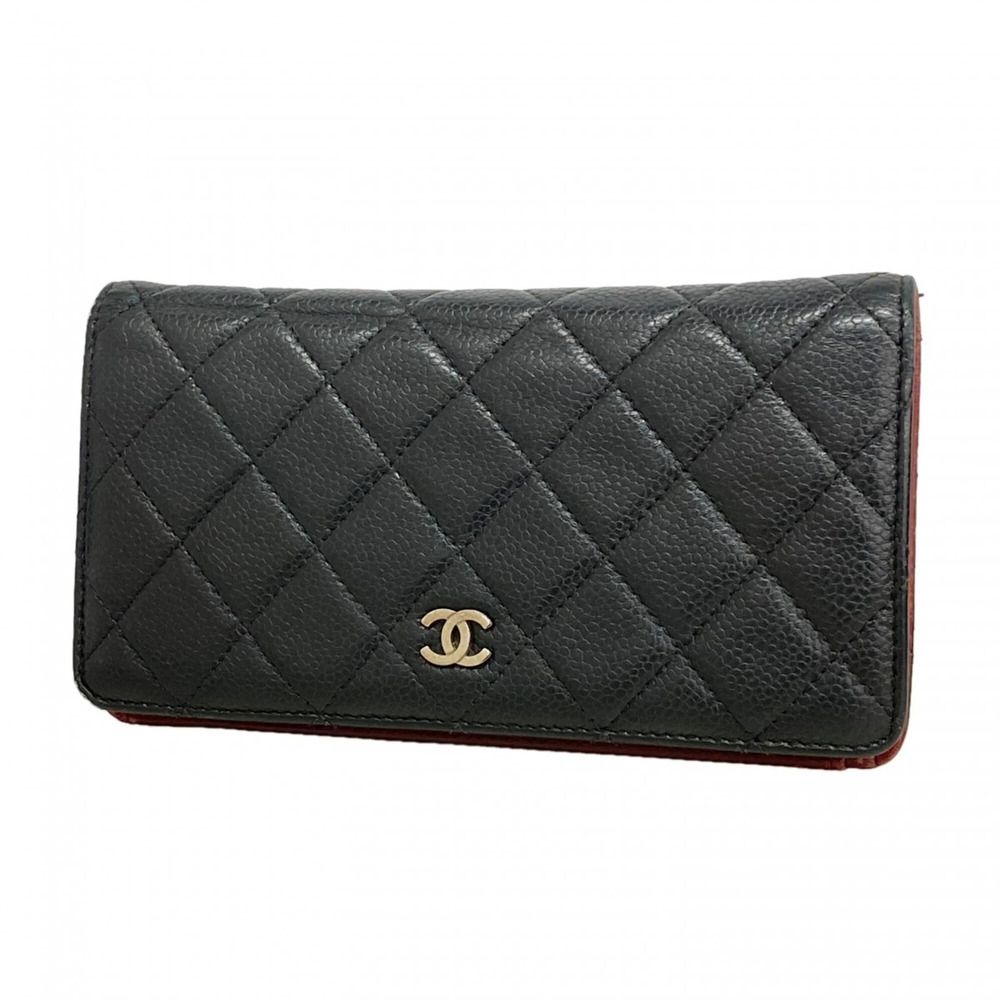 CHANEL Authentic Black Caviar Leather Wallet